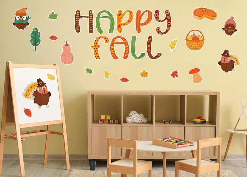 SICOHOME 50pcs Happy Fall Classroom Bulletin Board Decorations Pumpkin Maple Leaves Turkey Cut Outs Fall Classroom Bulletin Border for Autumn Harvest Halloween Thanksgiving Party Decoration Supplies - Image 4